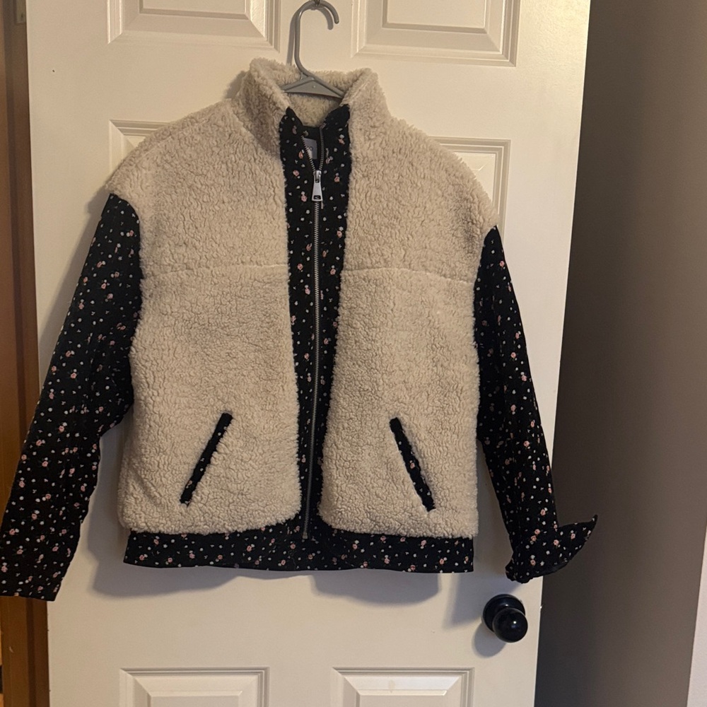 Womens Sherpa Jacket with Floral Sleeves